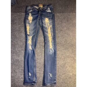 Thrill Skinny Jeans Womens Size 9‎ Blue Denim Machine Pour Neuf Mode Distressed